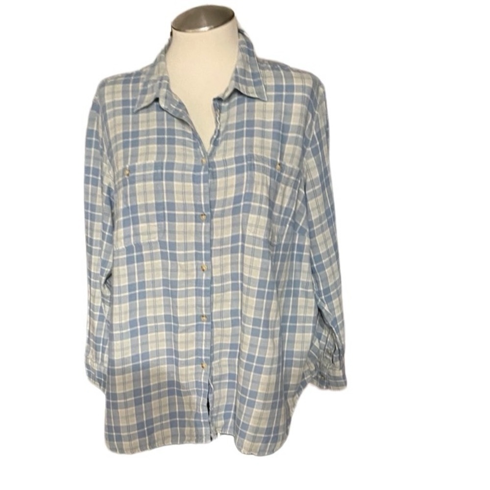 Chaps Blue White Plaid Button Up Cotton Long Sleeve Shirt 2X